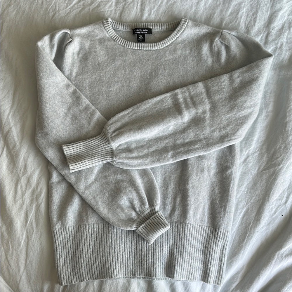 Saks Fifth Avenue Soft Light Blue Crew Neck Sweater with Textured Fabric